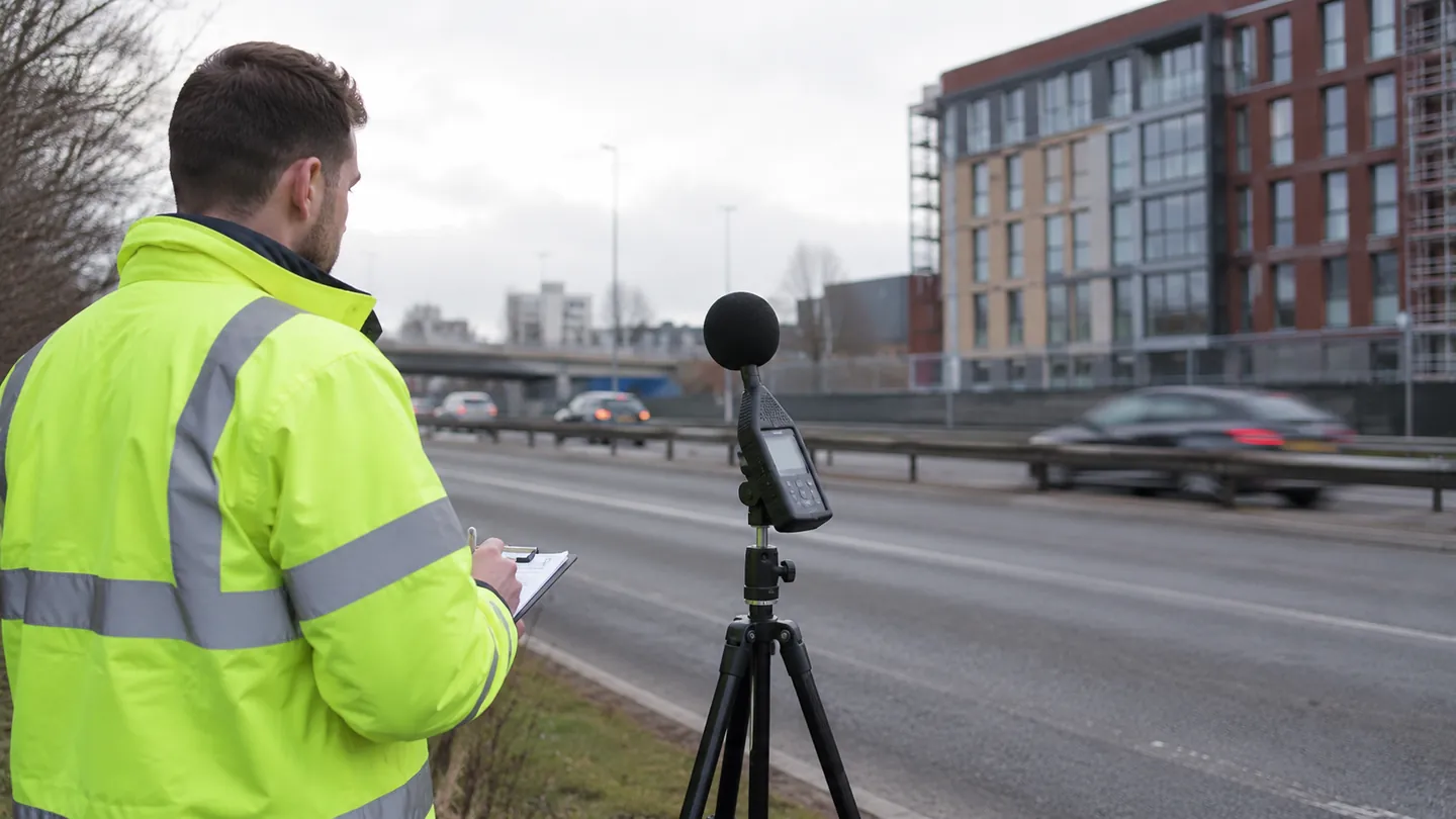 Environmental noise monitoring beside a busy road and development area.