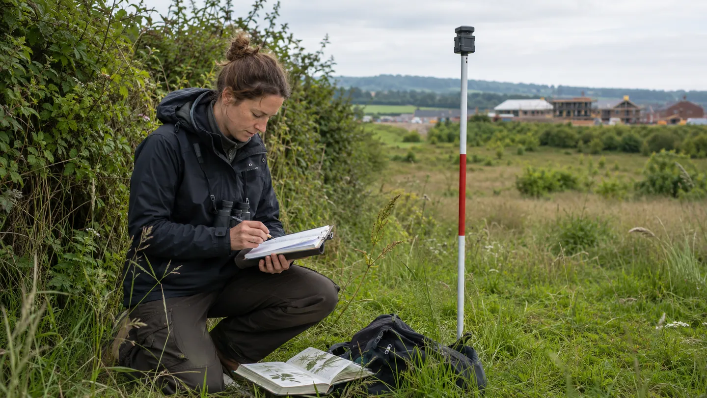 Ecologist undertaking a field habitat survey.