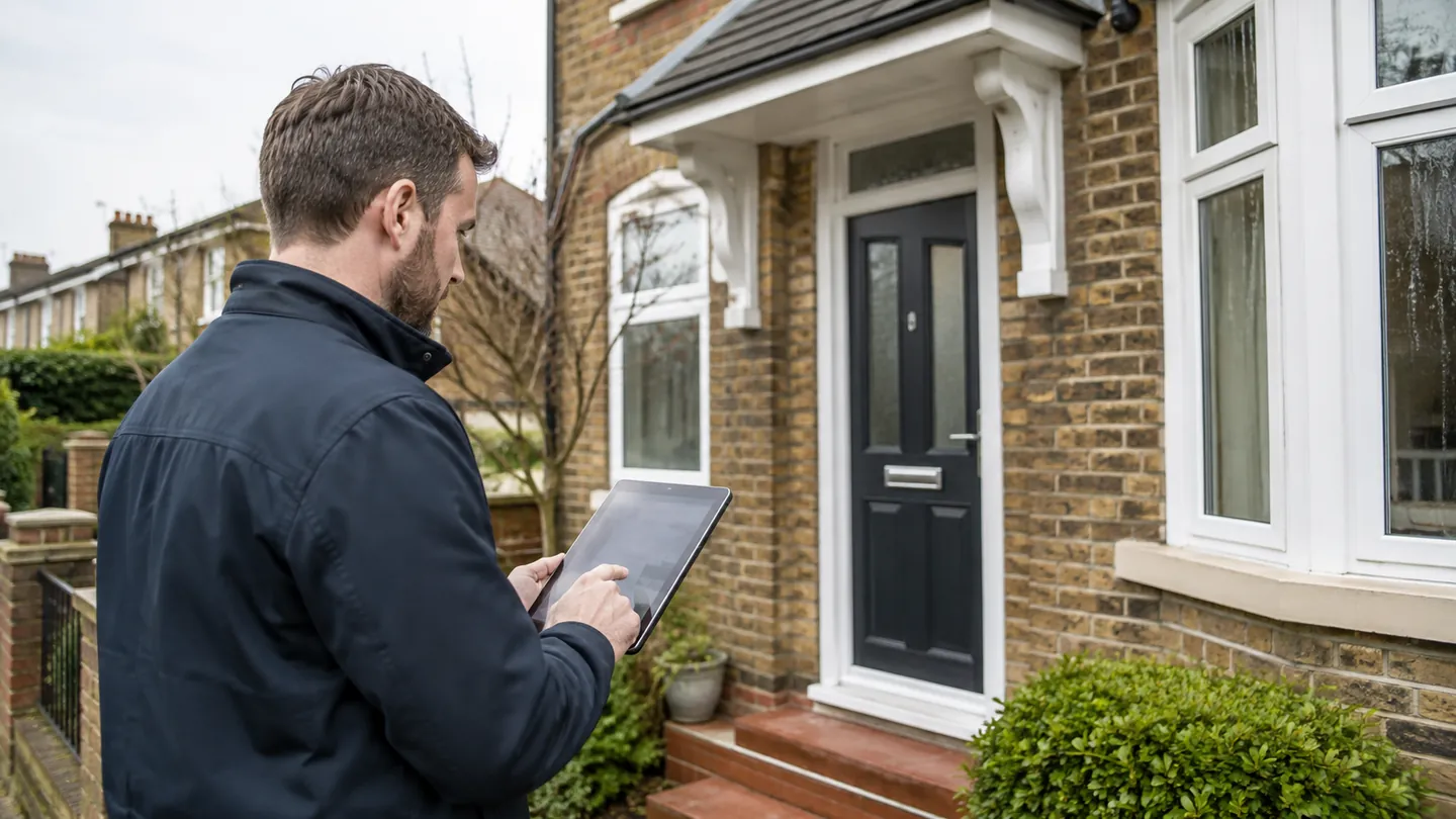 Domestic energy assessor carrying out an EPC inspection at a UK home.