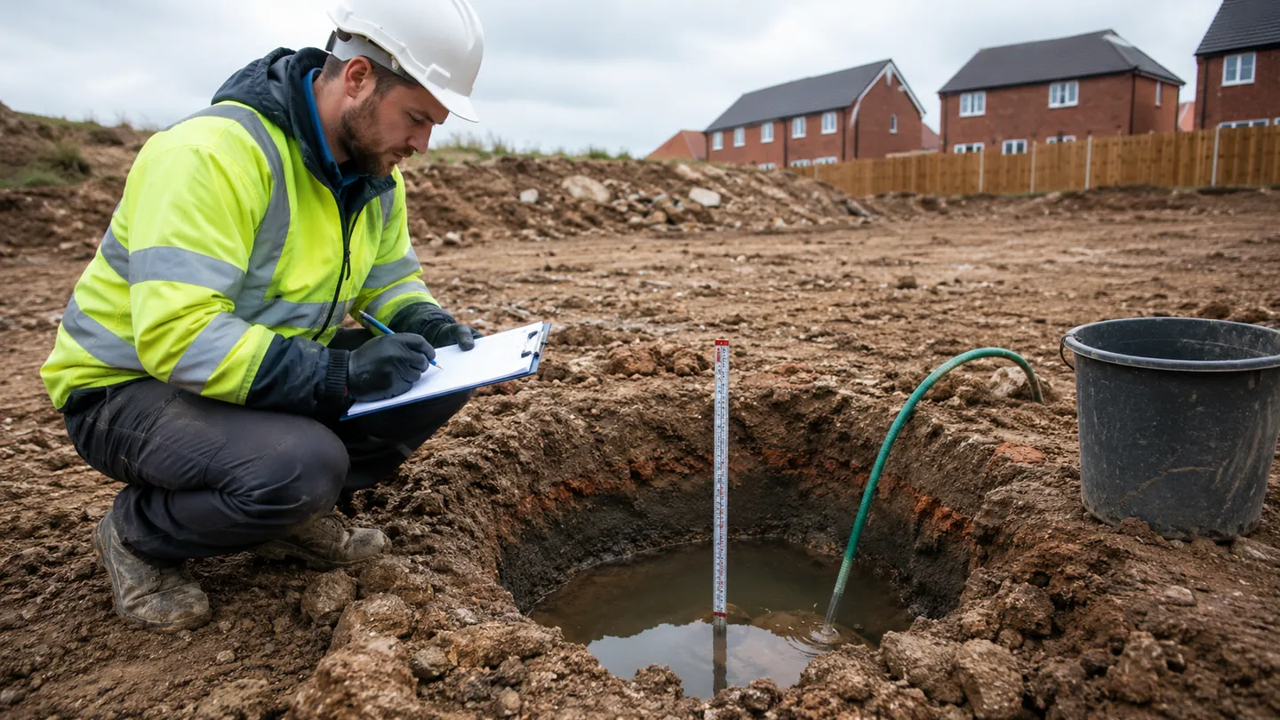 Field infiltration testing being undertaken on a development site.